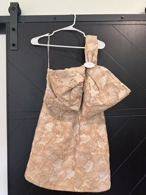 En Creme Beige Floral One-Shoulder Mini Dress Size Medium